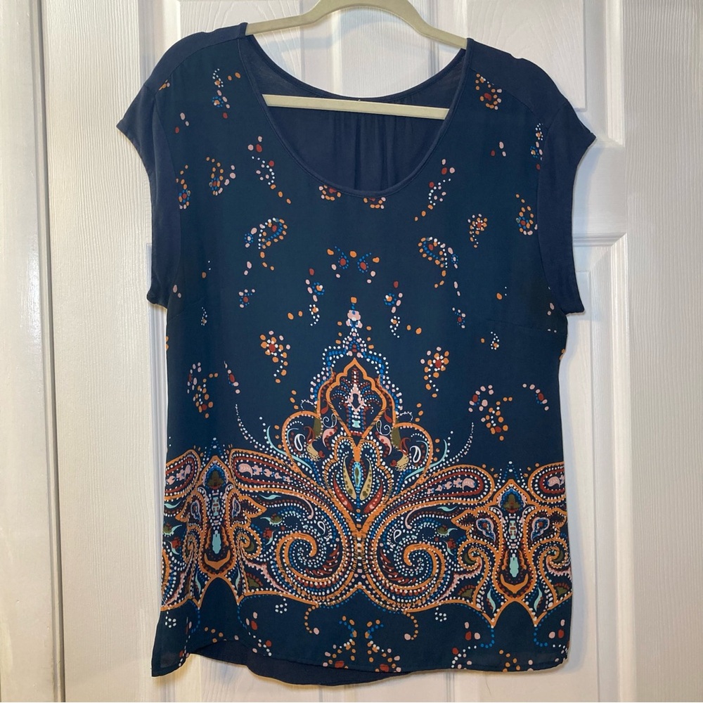 Paisley Print Navy Blue Women's Top Size XL